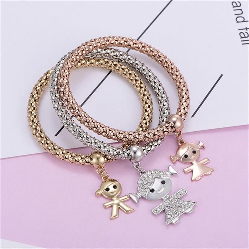 SILANER Crystal Charms Multilayer Bracelets - 3PCS Gold/Silver/Rose Gold Corn Chain Bracelet for Women, Tree of Life Heart Shaped Stretch Bracelet - Image 5